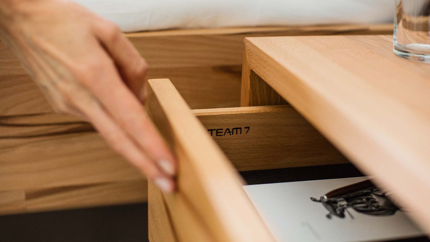 lunetto bedside cabinet with drawer made of solid wood