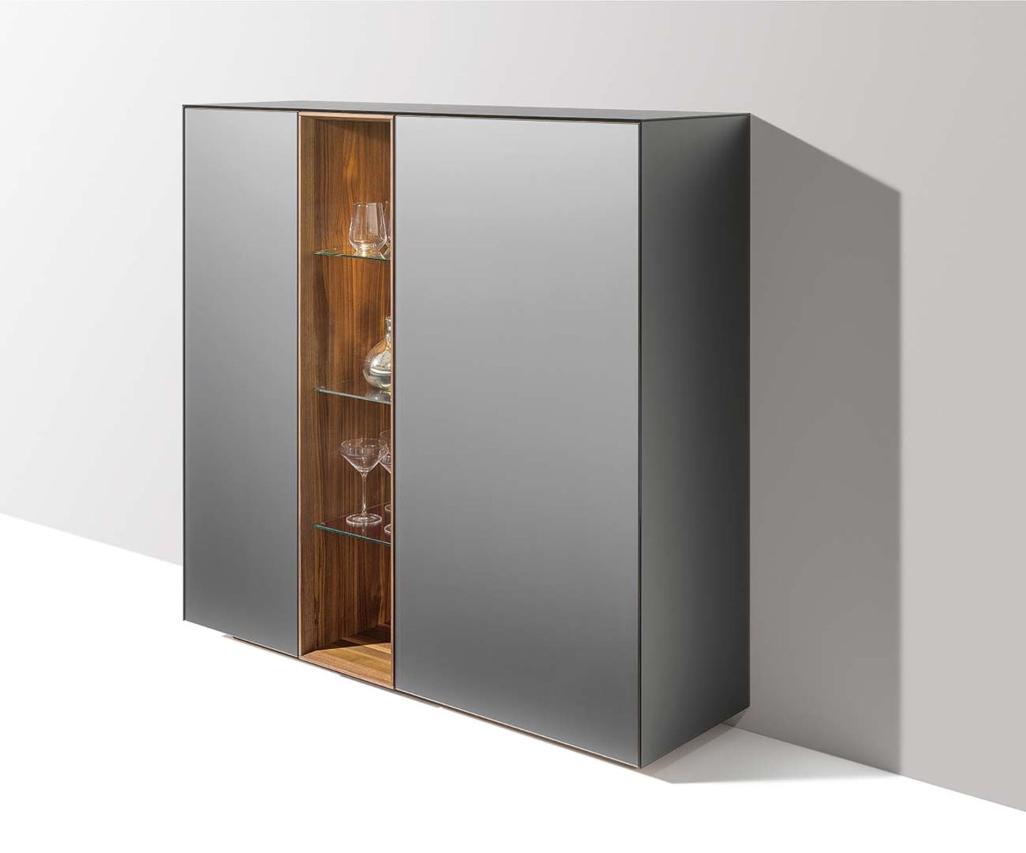 Highboard cubus pure in noce vista laterale