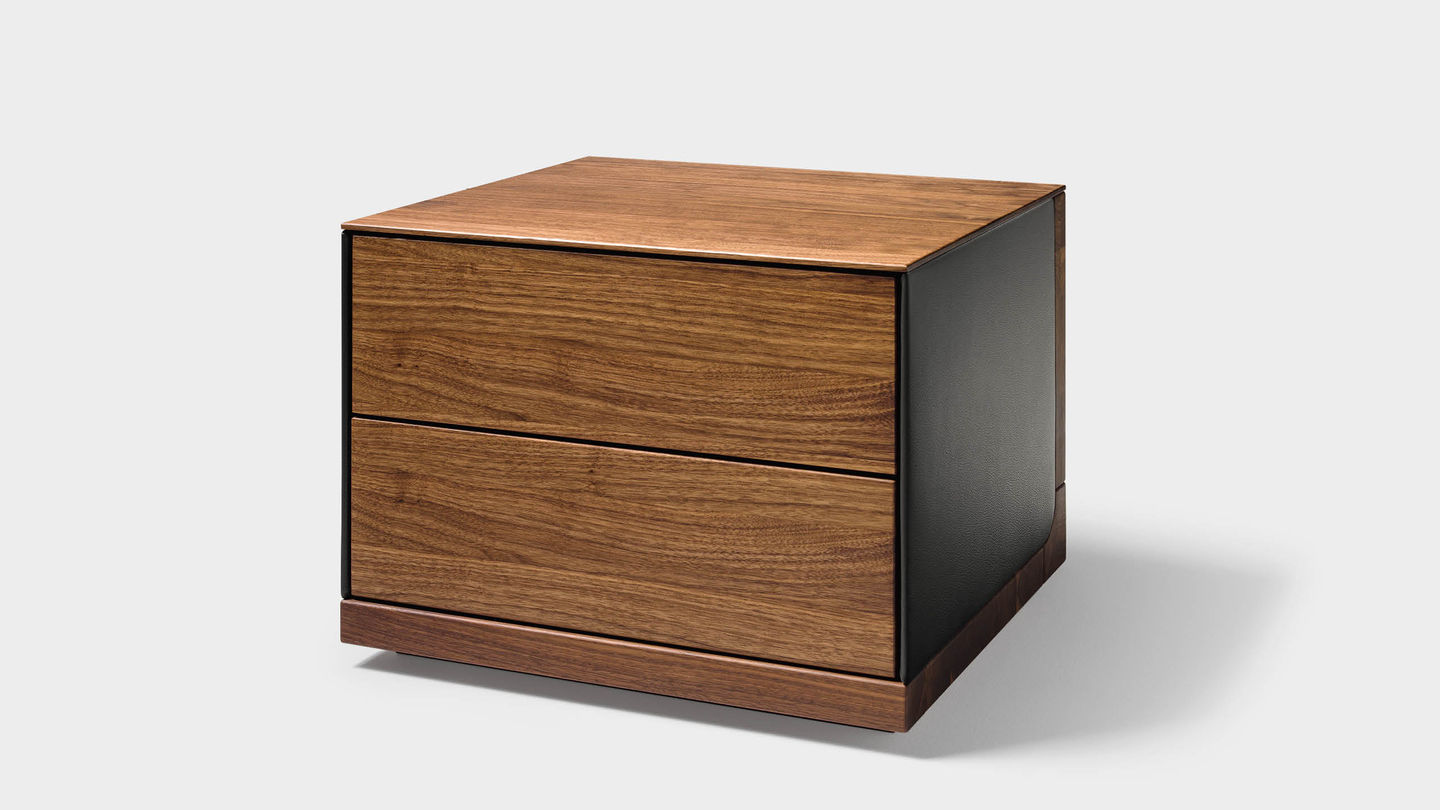 riletto bedside cabinet with leather side