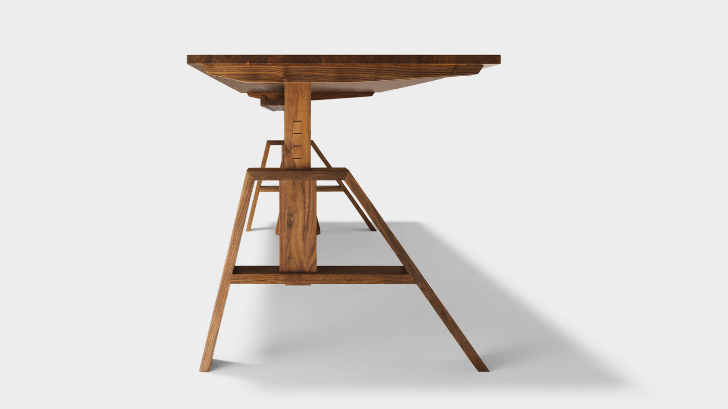 atelier height-adjustable desk made of real wood in walnut