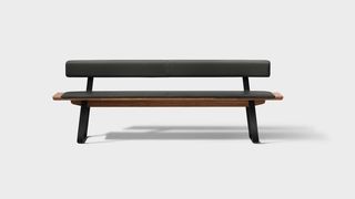 nox bench with metal slides made of solid wood and leather