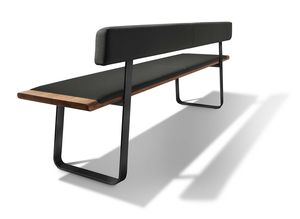 nox bench with metal slides in walnut and leather