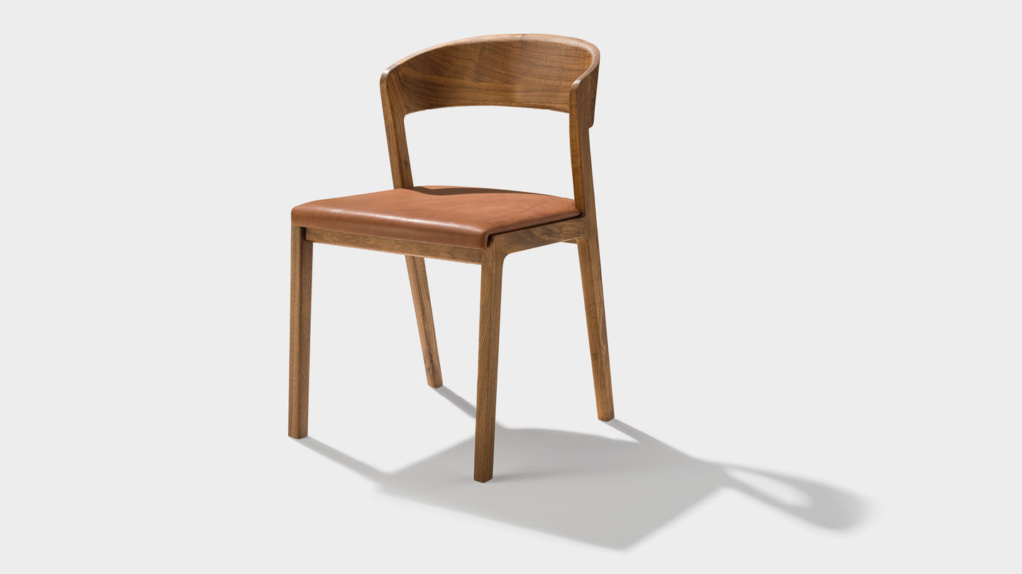 mylon chair with upholstered seat in walnut 