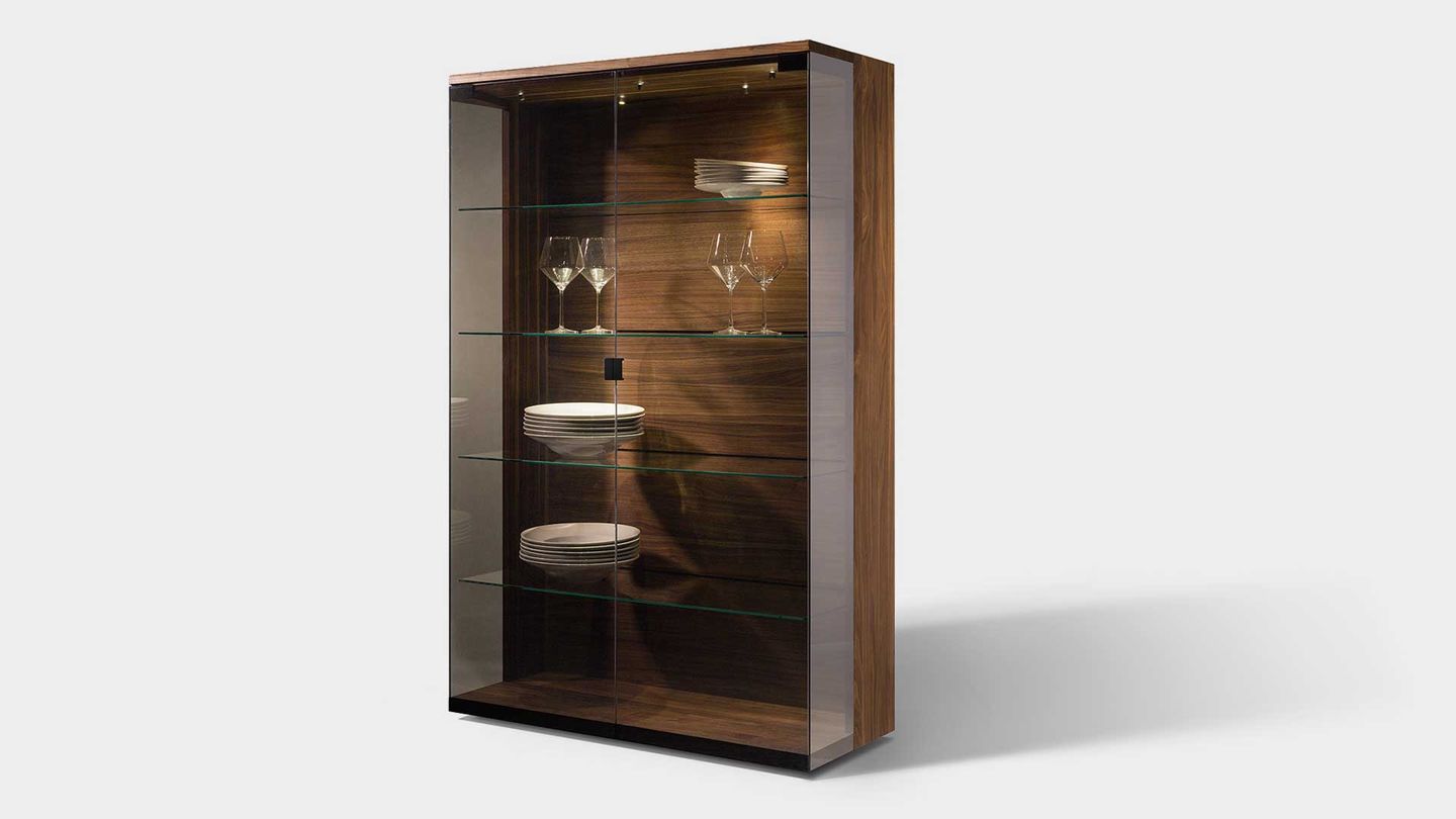 Vitrine nox en bois massif avec verre palladium