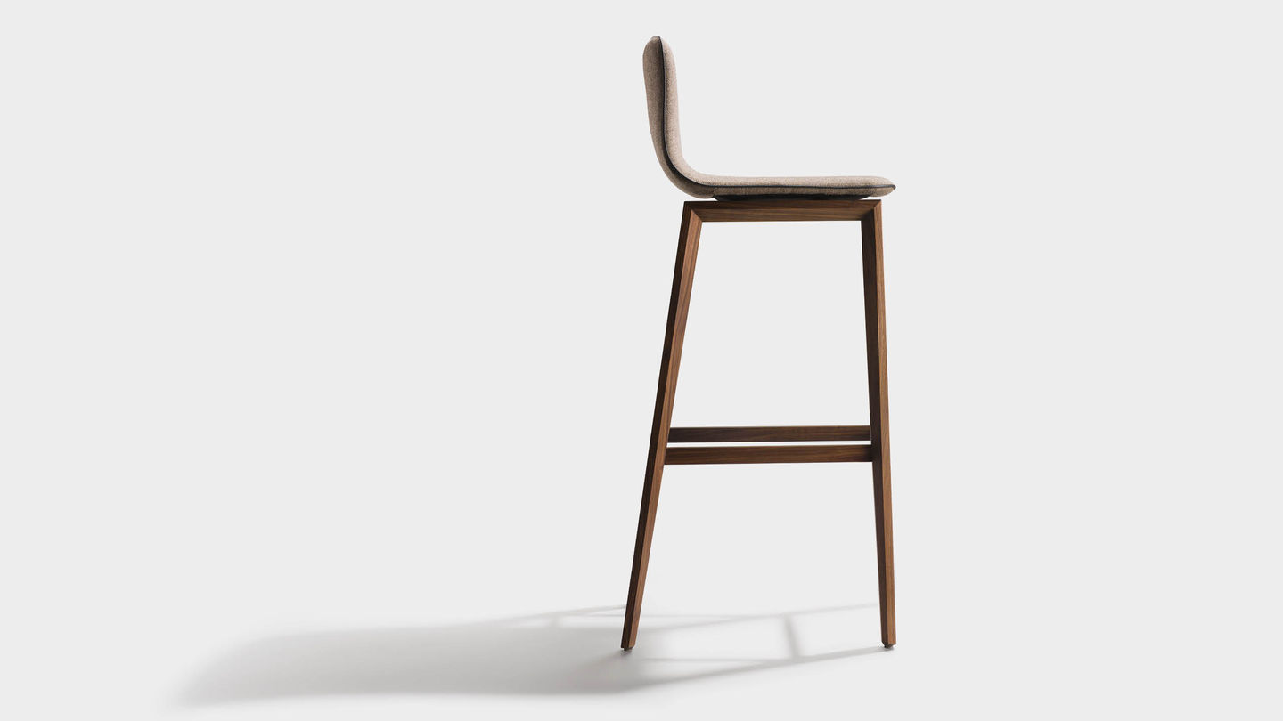 ark bar stool with backrest and wooden legs in walnut