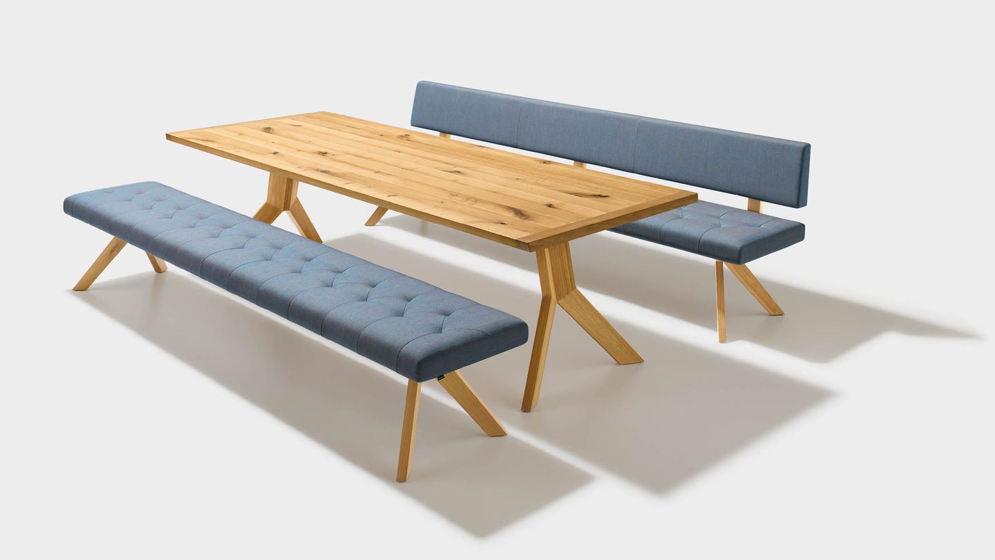 yps bench of solid wood in fabric with special upholstery