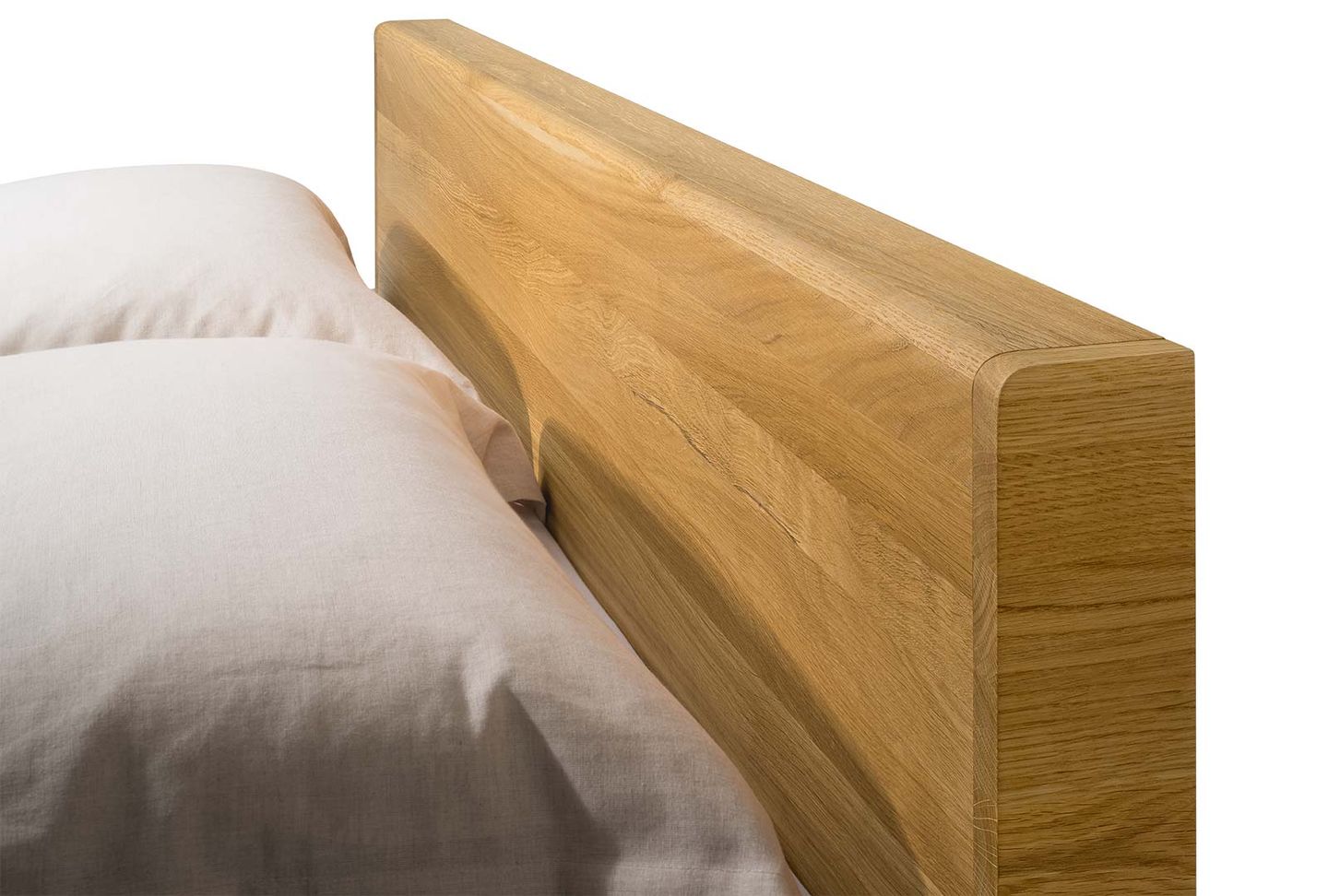 Lit float en bois naturel avec tête de lit en bois en détail