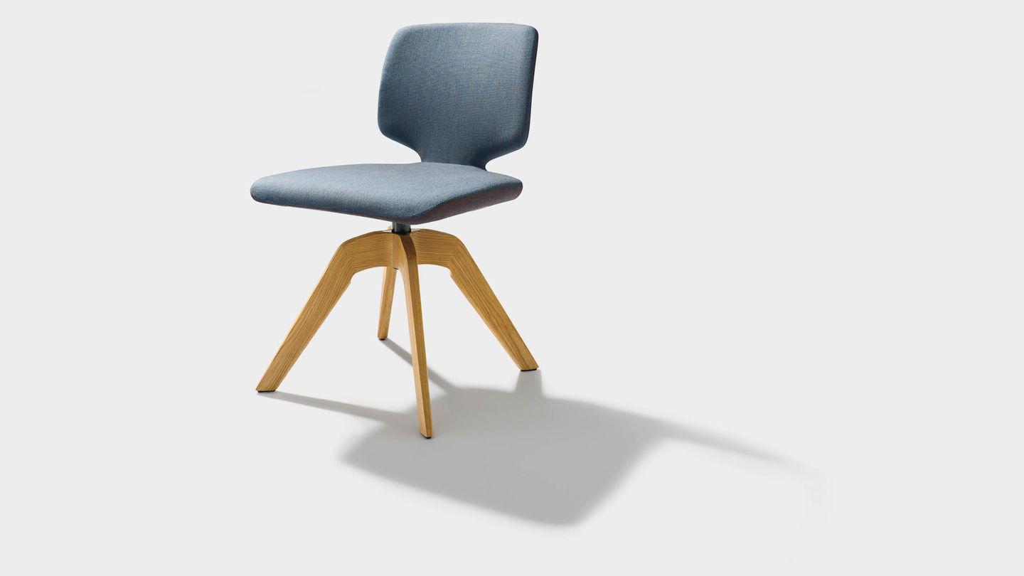 aye swivel chair in fabric with solid wood legs without armrests