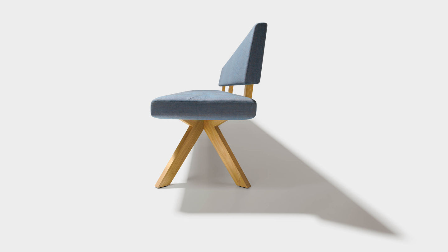 yps bench in fabric with backrest, from the side