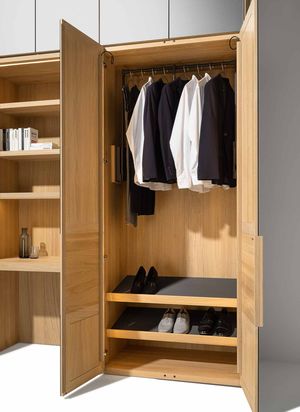 Organisation of wardrobe interior made of solid wood