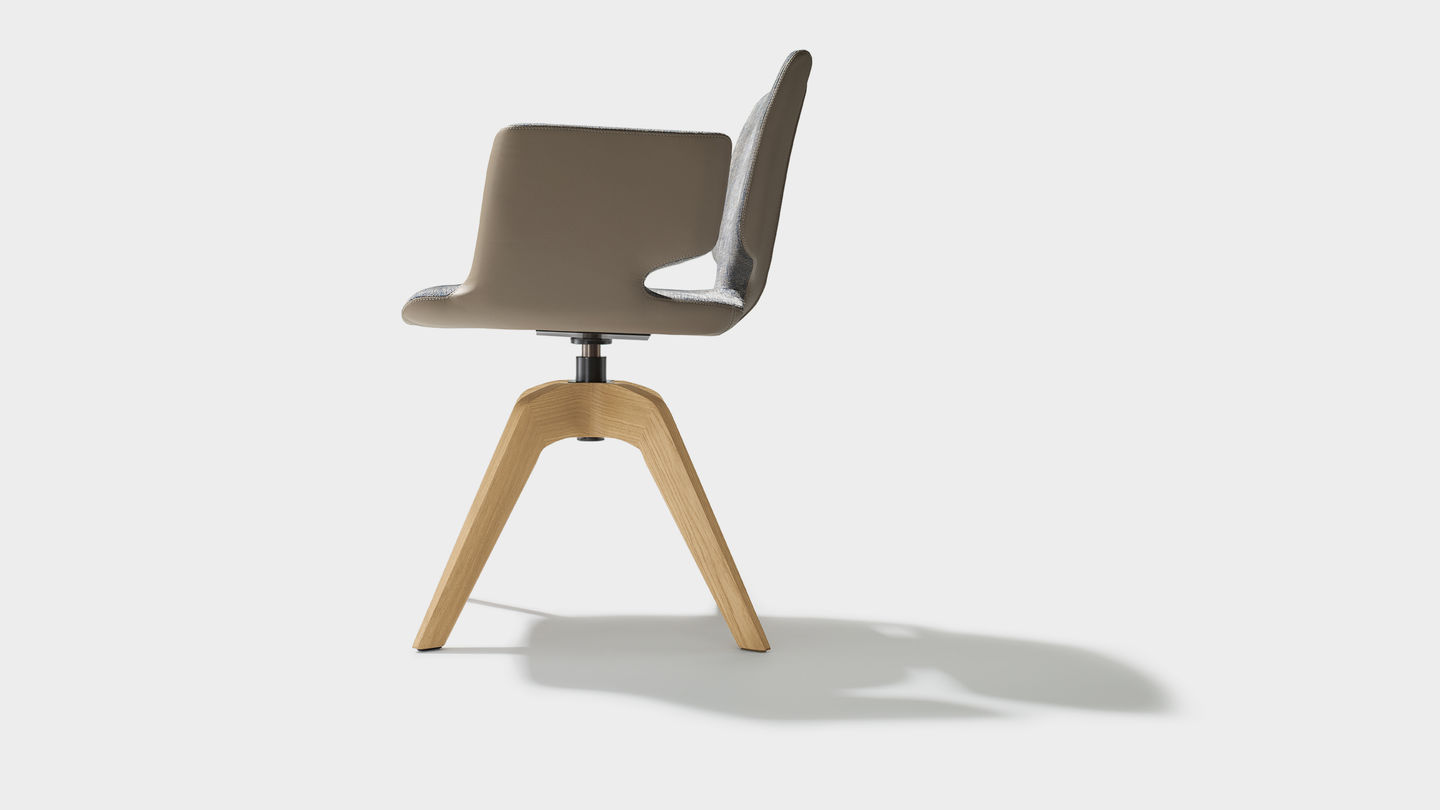 aye swivel chair in maple fabric with armrests side view