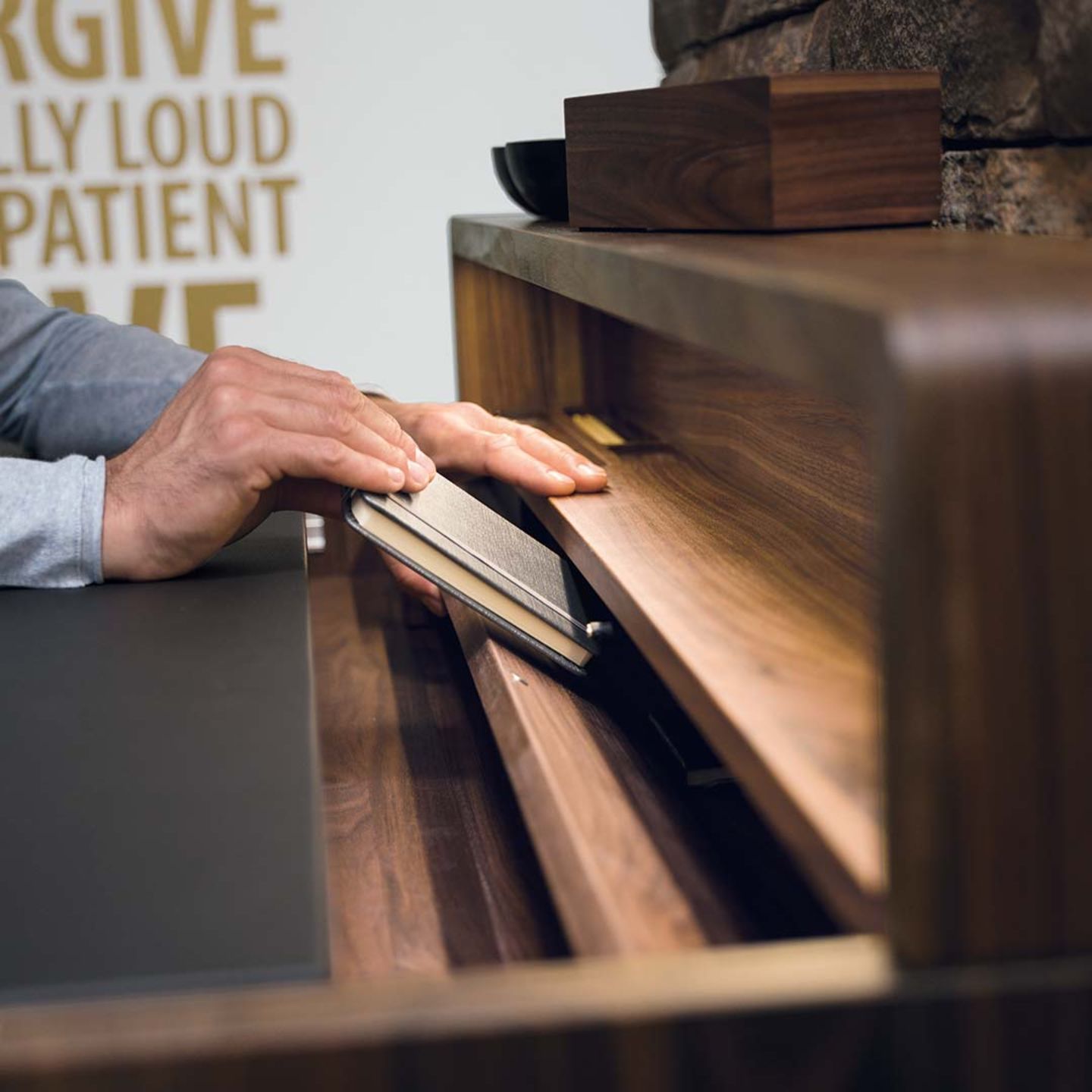 sol desk made of solid wood with secret compartment