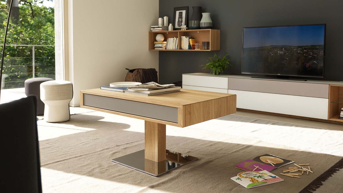 lift height-adjustable coffee table in oak